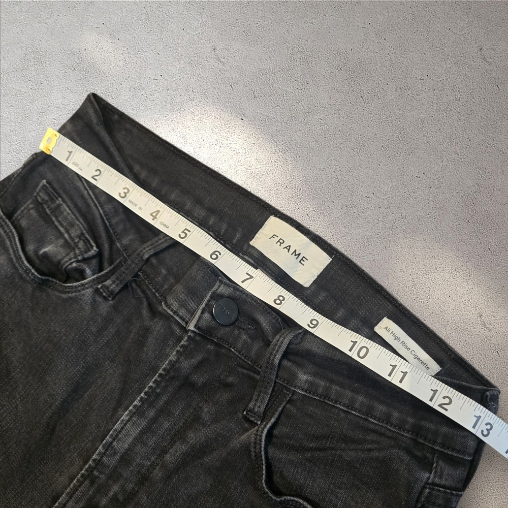 FRAME Ali High Rise Cigarette Jeans Black Raw Ankle Hem Size 29 - Picture 2 of 8
